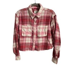 American Eagle Outfitters Women's‎ Cropped Flannel Shirt Size Small Pink Red